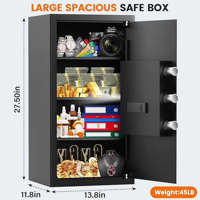 6.5 Cuft Large Fireproof Safe Box, Home Safe Water and Fireproof, Anti-Theft Digital Security Lock Box with Smart Alert System, Removable Shelf, Mute Function, Document Safes for Jewelry