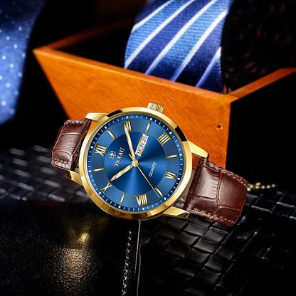 Men's Watch Big Face Easy Read Arabic Numeral Dress Watches for Men Classic Black Brown Leather Band Analog Mens Wrist Watch with Day and Date Fashion Business Waterproof Luminous Quartz Watch