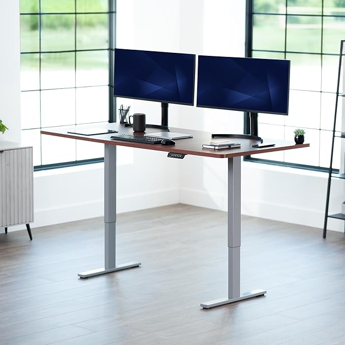 VIVO Electric 71 x 36 in Standing Desk, Memory Height Adjustment, 1B Series, Dark Walnut Top Gray Frame, DESK-KIT-1G7D-36
