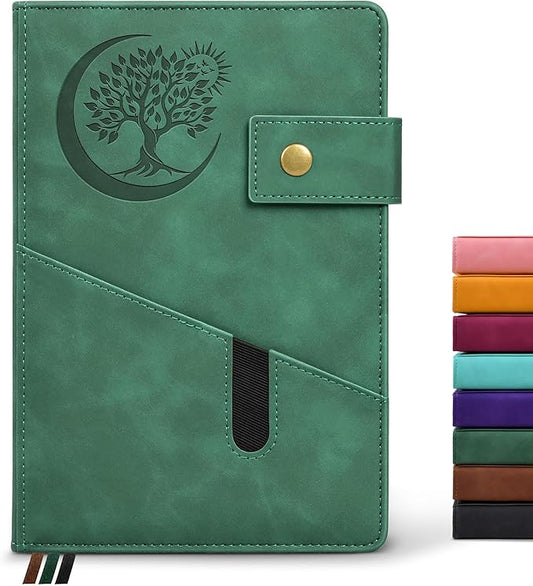 Blank Journal Notebook, A5 Hardcover Leather Sketchbook with 200 Pages Thick Blank Paper for Men Women, Unlined Drawing & Writing Journal, 5.9" x 8.4" Plain Notebook (green)