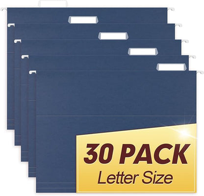 HERKKA Hanging File Folders, 30 Pack Reinforced Letter Size Hanging Folders, Designed for Bulky Files, Filing Cabinet, 1/5-Cut Adjustable Tabs (Blue)