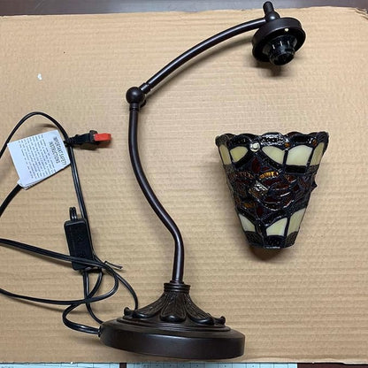 Bieye L10870 Tiffany Style Stained Glass Table Lamp Night Light with Swing Arm Base for Working Reading Home Decoration (Baroque Red)