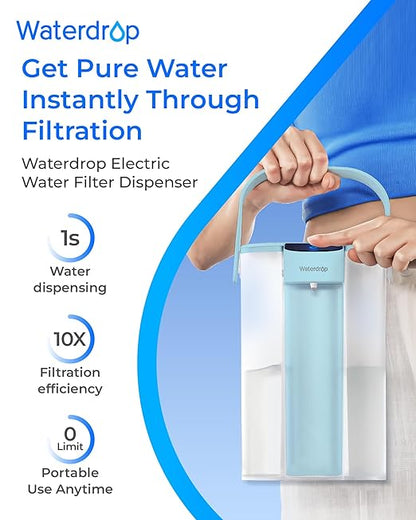 Waterdrop Electric Water Filter Pitcher, Reduce 99.6% of Lead and 45+ Impurities, 200-Gallon Rechargeable Water Dispenser, Instant 15-Cup Countertop System, NSF/ANSI 401&53&42&372, Light Blue