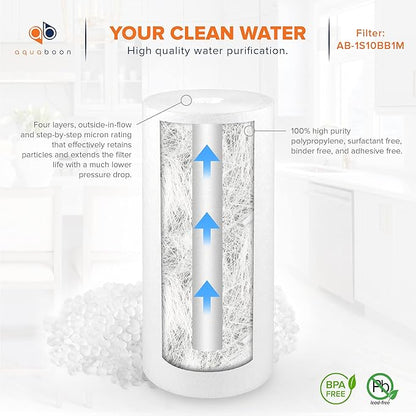 Aquaboon Whole House 1 Micron Water Filter 10 x 4.5 Against Sediment Water Filter Cartridge Replacement Compatible with DGD-5005, AP810, 4-Pack