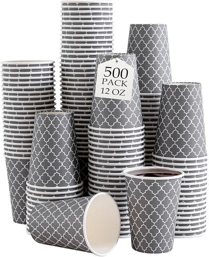 Lamosi Coffee Cups 12OZ 500 Pack, Disposable Coffee Cup, Disposable Cups,12 oz Hot Cups,12 oz Paper Insulated Cup for Cold Hot Drinks (No Lids)