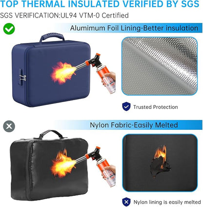 ENGPOW 5200°F Fireproof Document Bag with Lock, Upgraded Heat Insulated Fireproof＆Waterproof Box 8 Layers Document Organizer, Portable Home Travel Safe Storage Box for Important Files, Laptop, Blue