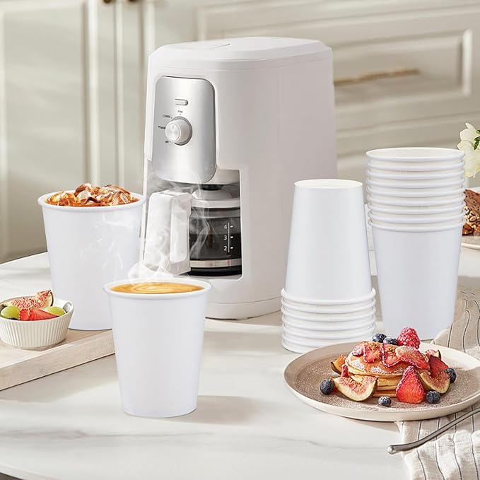 180 Count Paper Cups 8 oz, Disposable Coffee Cups Bulk, Thickened Durable Drinking Cups for Hot or Cold Beverage, Home, Office, Party, Business, Events