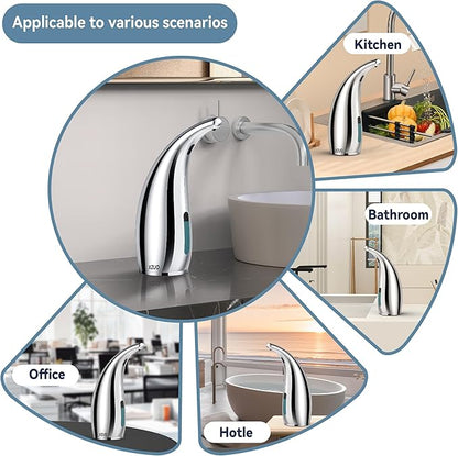 Automatic Soap Dispenser with Infrared Sensor - Adjustable 4-Level Touchless Hand Soap for Kitchen, Bathroom - Battery Operated Electric Dispenser, Durable Plastic, Smart Soap Holder (Silver)