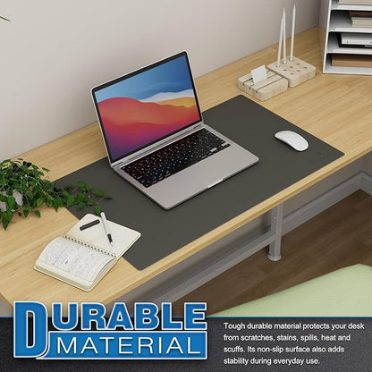K KNODEL Small Office Leather Desk Mat, Mouse and Keyboard Pad, Computer and Laptop Mat, Desktop Protector and Cover, Writing Pad and Blotter (23.6"x13.8", Dark Gray)