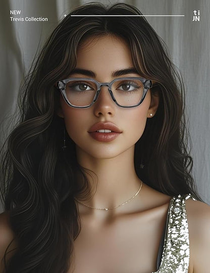 TIJN Blue Light Blocking Glasses for Women Men TR90 Rectangle Frame and Chic Preppy Style Computer Screen Glasses