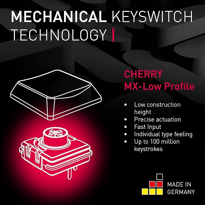 Cherry MX-LP 2.1 Compact Wireless Gaming Keyboard. RGB MX Silver Speed Switches. RGB Lighting Low-Profile MX Precision switches. 65% Size. 68 Keys. (Black & Orange)