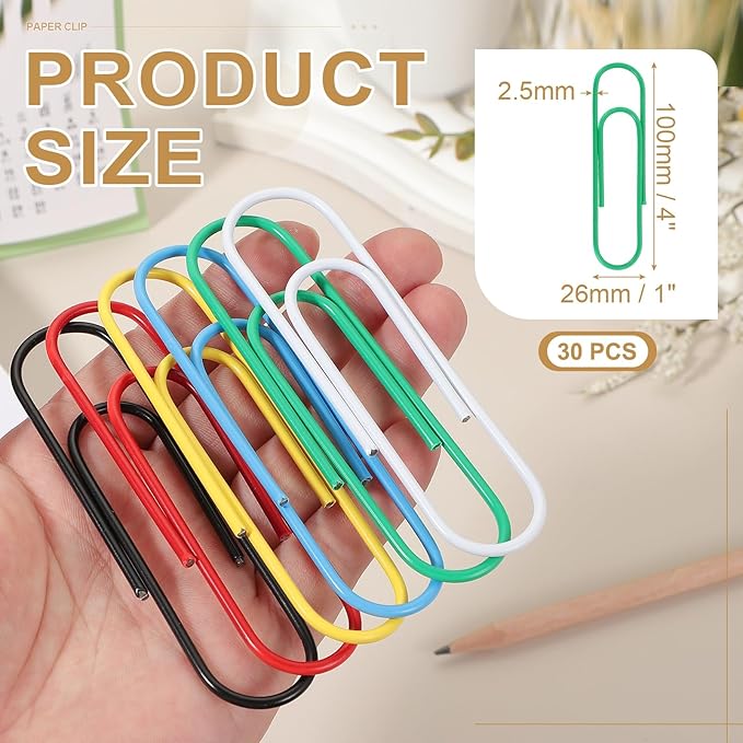 PATIKIL 4 Inch Large Paper Clip, 30PCS Big Paper Clip Extra Large Huge Metal Giant Clips Rust-Proof Strong Durable Bulk Cute for Home Office Accessories Bookmark, Green