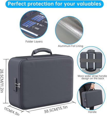 ENGPOW 5200°F Fireproof Document Bag with Lock, Upgraded Heat Insulated Fireproof＆Waterproof Box 8 Layers Document Organizer, Portable Home Travel Safe Storage Box for Important Files, Laptop, Gray