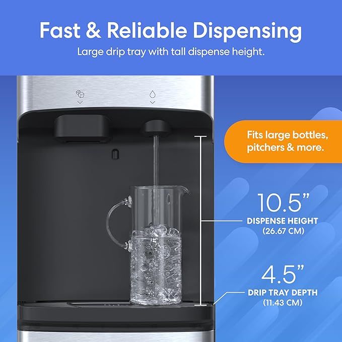 Brio 520 Water Dispenser for 5 Gallon Bottle with Ice Maker Bottom Load | UV Self Cleaning Technology, LED Touch Display with Digital Clock, Night Light, Child Safety Lock | 2X Fast Dispense