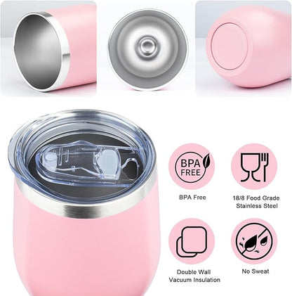 12 Oz Insulated Wine Tumbler with Lid Double Wall Vacuum Stainless Steel Wine Glass Coffee Mug Insulated Tumbler Cup for Champaign, Cocktail, Beer (Multi, 6 Pack)