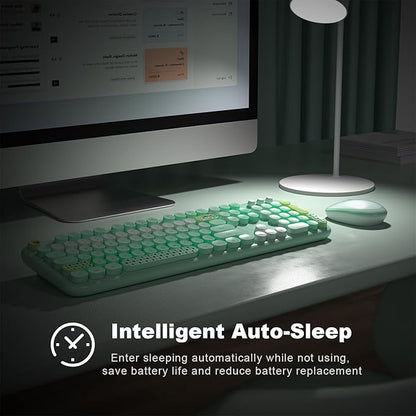 KNOWSQT Wireless Keyboard and Mouse Combo - Lovely Green Rainbow Full-Sized Typewriter Colorful Keyboards, Round Keycap USB Plug Play Retro Cute Keyboards for Windows, Laptop, PC, Desktop, Computer