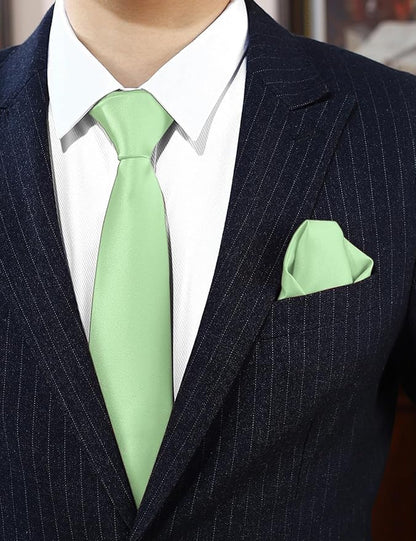 PenSee Men's Tie Set Solid Pure Color 3.15" (8CM) Classic Formal Plain Necktie and Pocket Square Set For Men