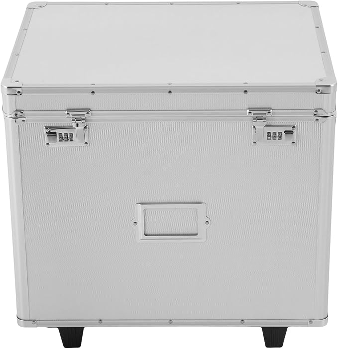 Portable Locking File Storage, Aluminum Alloy Document Box with Wheels Rolling File Storage Organizer Box Large Capacity Multifunctional Filing Cabinet with Security Code Lock for Office Home