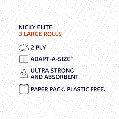 Nicky Elite Adapt-A-Size Paper Towels 24 Large Rolls= 40 Regular Rolls Plastic Free Packaging Paper Wrap Ultra Strong and Absorbent