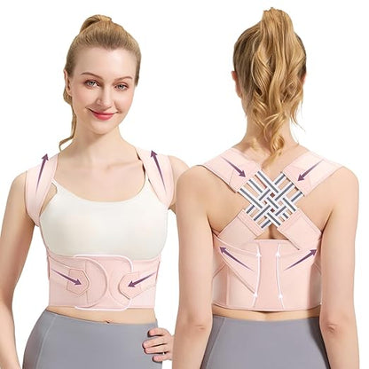 Posture Corrector for Women and Men,Adjustable Shoulder Straightener,Back Support Brace,Upper Spine scoliosis, hunchback Pink Large