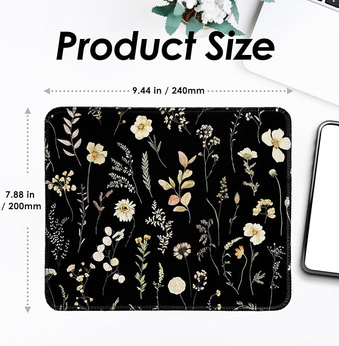 Square Mouse Pad with Stitched Edge, Premium Mousepad Washable Cloth. Computer Mouse Pad with Non-Slip Rubber Base, Mouse Pads for Computers Laptop Mouse 9.25x7.75x0.12 inch-Midnight Botanical-2 Pack