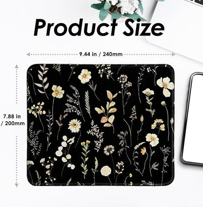 Square Mouse Pad with Stitched Edge, Premium Mousepad Washable Cloth. Computer Mouse Pad with Non-Slip Rubber Base, Mouse Pads for Computers Laptop Mouse 9.25x7.75x0.12 inch-Midnight Botanical-2 Pack