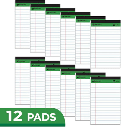 KAISA White Legal Pads Writing Pads Recycled Paper 5"x8" Narrow Ruled Lined Paper Small Legal pad Perforated 50 sheets Hard Back Notepads Writing Tablet For Office Supplies Study (White 12pads)