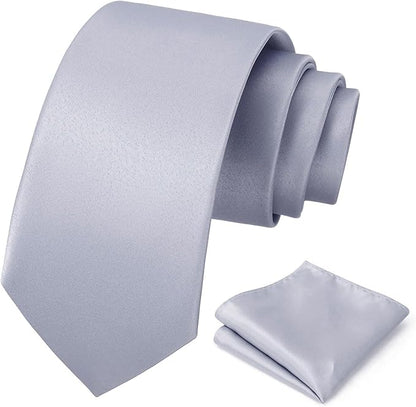 PenSee Men's Tie Set Solid Pure Color 3.15" (8CM) Classic Formal Plain Necktie and Pocket Square Set For Men