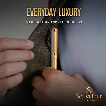Scriveiner Personalized Gold Ballpoint Pen - Stunning Luxury Pen, Real Gold Plating, Schmidt Ink Refill, Best Engraved Ball Point Gift Set for Men & Women, Custom Name Engraving