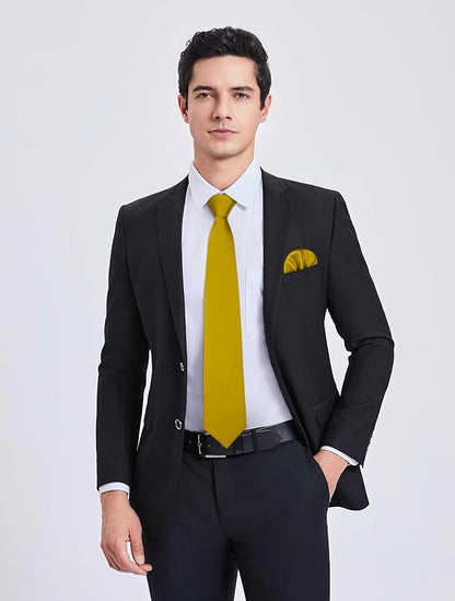 HISDERN Mens Solid Color Ties Formal Satin Necktie and Pocket Square Set Classic Wedding Business Tie & Handkerchief