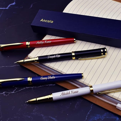 Ancolo Personalized Black Executive Business Pens - Medium Point with 10 Black Ink Refills Custom with Your Name or Message, Gift for Students/Teacher/Manager/Lawyer/Professor 5PCS/Pack