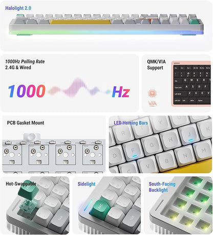 nuphy Halo96 V2 Wireless Keyboard,Gasket Structure,96% Hot Swappable Gaming Keyboard, 99 Kyes RGB Backlit Mechanical Keyboard, Support QMK/VIA,Bluetooth/USB-C/2.4GHz-Green,Lemon Switches (55gf)