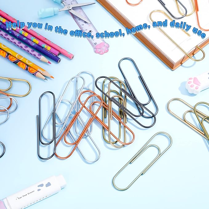 Hicarer 25 Pcs 4 Inch Large Paper Clips Jumbo 100 mm Metal Multicolored Giant Paper Clips Bright Coated Extra Large Mega Paperclips for Bookmark Office School Organizing Files Document(Classic Color)