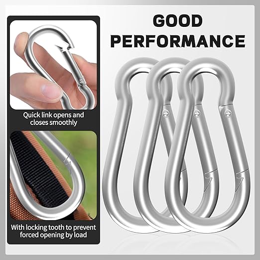 50PCS M5 Spring Snap Hook Carabiner, Heavy Duty Galvanized Steel Carabiner Clip, 220LBS Holding Capacity Spring Clips for Hammock Swing Outdoor Travel