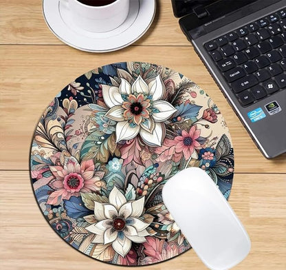 Floral Mandala Pattern Mouse Pad Round Non-Slip Rubber Mousepad Laptop Office Computer Decor Cute Desk Accessories Customized Design Mouse Pad