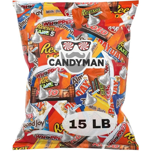 CANDYMAN 15 Pound Gift Box Mix of Chocolate, Individually Wrapped Assorted Bulk Candy Chocolates Variety Pack, Perfect for Holiday Candies, Chocolate Summer Candy Bulk
