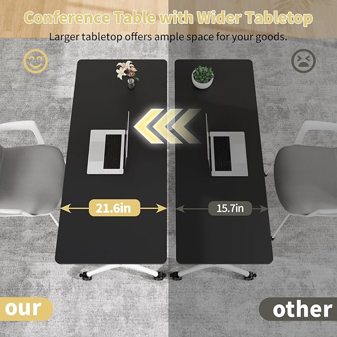 Conference Room Table, 55 Inch Folding Conference Tables with Wheels, Modern Office Meeting Table, Easy Flip & Nest Design, Rectangular Seminar Tables with Metal Frame for 2-24 People (J, 6PCS)