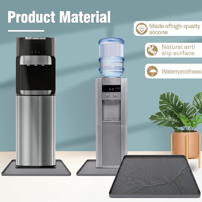 Water Cooler Mat - (22" x 19") Non-Slip Water Cooler Dispenser Mat with Raised Edges for Floor Protection, Under Water Cooler Dispenser Mat, Great for Bedrooms,Kitchens, Offices, Bars (Gray)