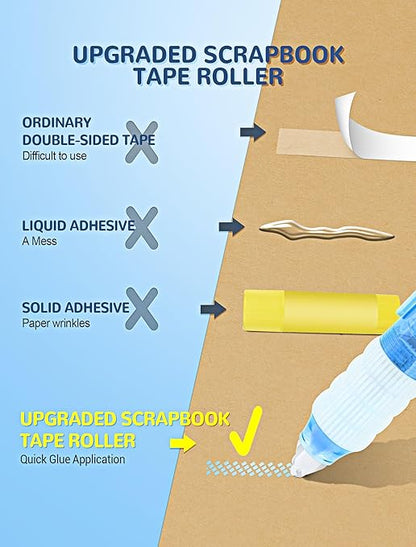 7Pcs Scrapbook Tape Runner Set, 0.24IN * 118FT in Total, Upgraded Replaceable Roller Double Sided Tape for Crafts, 360° Rotating Dispenser, Glue Tape Roller Pen for School Office Journaling Supplies