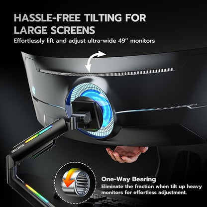 Ultrawide Monitor arm for 17-49'' Heavy Duty Screen up to 44lbs, Gas Spring Single Monitor Arm with RGB Light, Adjustable Gaming Computer Monitor Arm for Desk, Black