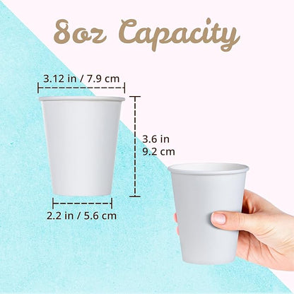 MATICAN Disposable Coffee Cups, 200-Pack 8-oz Bulk Paper Cups for Hot or Cold Drinks, White Cups for Office, Parties, and To-Go Use (No Lids)