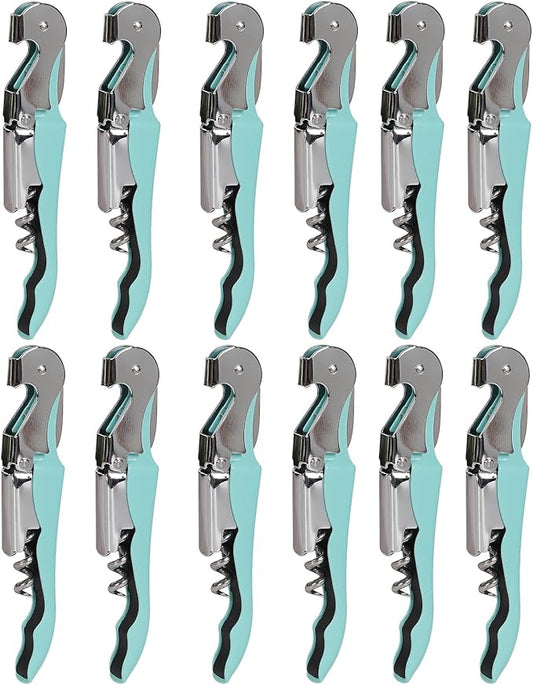 RECUTMS Wine Opener Pack 12 Pack Corkscrews for Wine Bottles Heavy Duty Stainless Steel with Foil Cutter Small Stainless Steel Gift for Home Wedding Party Bartenders Servers Waiter（cyan-blue）