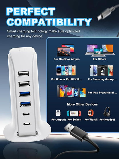 USB Charger, Charging Station for Multiple Devices 45W, Fast Charging Blocks with Dual Type C Ports, 4 USB Charging Hub Organizer Multiport for iPhone, Ipad, Smartphones, Travel Accessories