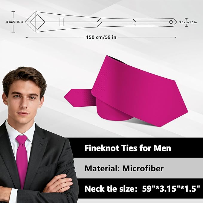 Fineknot Black Ties for Men, Formal Neckties for Men, Solid Color Mens Ties for Business, Wedding, Party, Mens Neck Tie