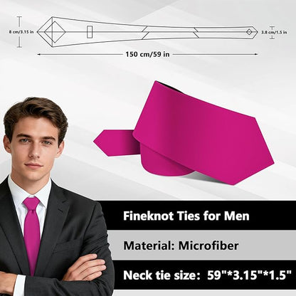 Fineknot Black Ties for Men, Formal Neckties for Men, Solid Color Mens Ties for Business, Wedding, Party, Mens Neck Tie