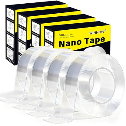 WINNOW 4 Pack Double Sided Mounting Tape - Strong Adhesion, Washable and Reusable, No Residue Removable Adhesive Tape for Walls, Bathroom, Mats, Picture Hanging (1.18 inches x 40 feet)