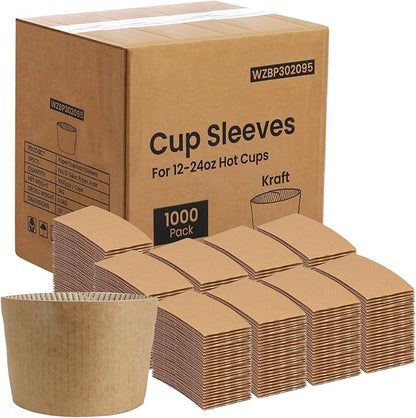 FMP Brands [1000 Pack] Kraft Coffee Cup Sleeves Disposable for Hot Drinks, Durable Corrugated Cardboard Cup Sleeves for 12-24 oz Cups, Beverage Insulator and Hand Protection for Hot & Cold Drinks