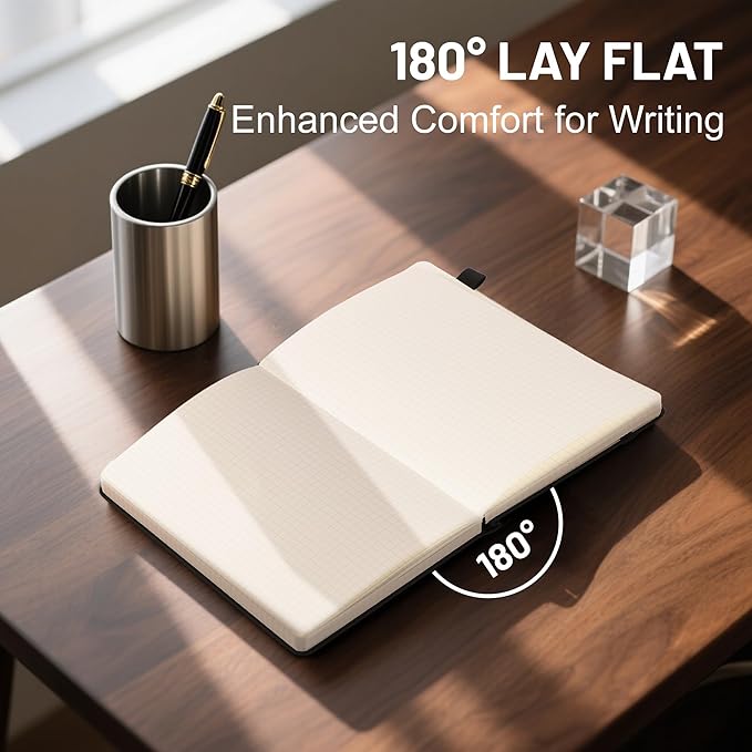 CAGIE Graph Notebook 320 Pages 100 GSM Paper Graphing Grid Journal B5 Hardcover Leather Quad Ruled Notebooks for Engineering, Math, Work, Black