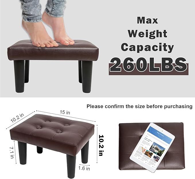 CAROLMADE Ottoman Foot Rest, PVC Small Ottoman Foot Stool with Legs Modern Footstool Ottomans for Living Room Entryway Office, Brown