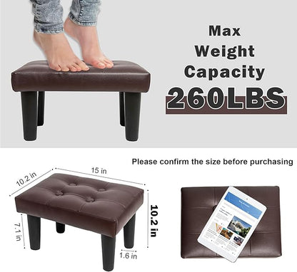 CAROLMADE Ottoman Foot Rest, PVC Small Ottoman Foot Stool with Legs Modern Footstool Ottomans for Living Room Entryway Office, Brown